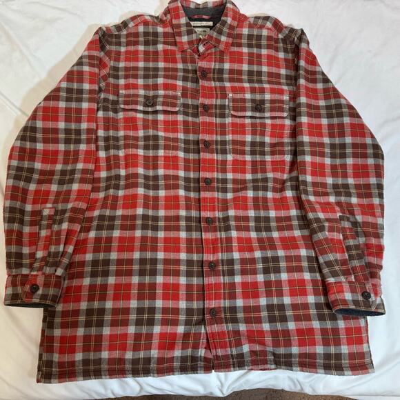 LL Bean Red Fleece Lined Cotton Flannel Button-Up Shirt Men’s Size L USED - Picture 2 of 8